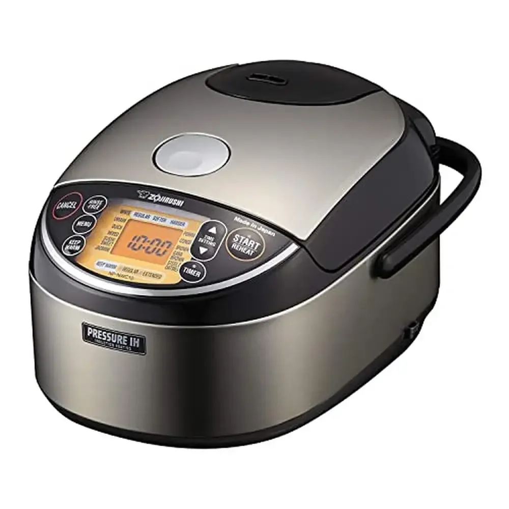 5.5-Cup Intelligent Pressure Rice Cooker & Warmer Steaming Function Auto Pressure Levels Various Menu Settings Stainless Black