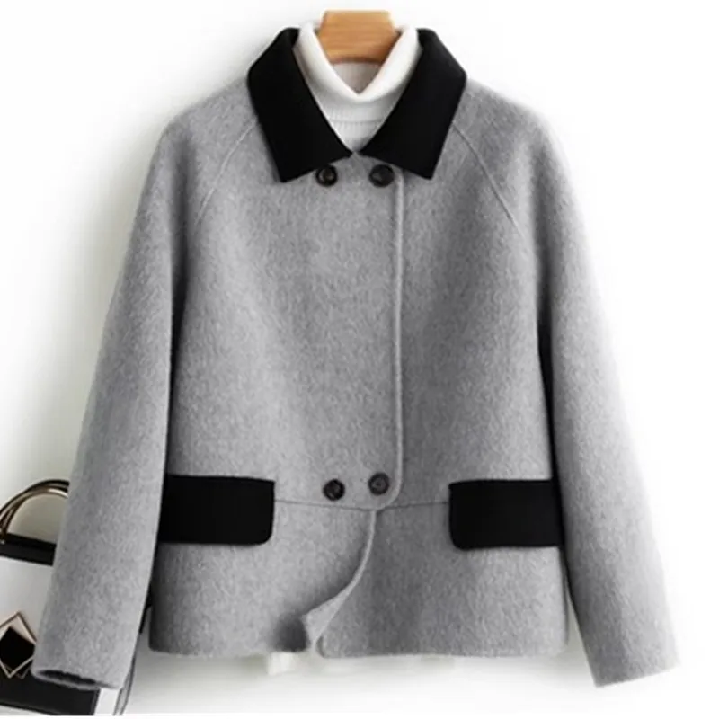 Woolen Coat Female High-End Double-Sided Cashmere Jackets Women\'s Fashion Double-Breasted Autumn Winter 100% Wool Outerwear 2787