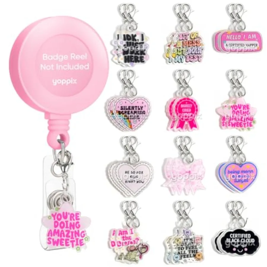 24 Pcs Badge Reel Charms - and Acrylic Charms for ID Holders, Perfect for s, Medical Staff, Teachers, Students and Office Profe