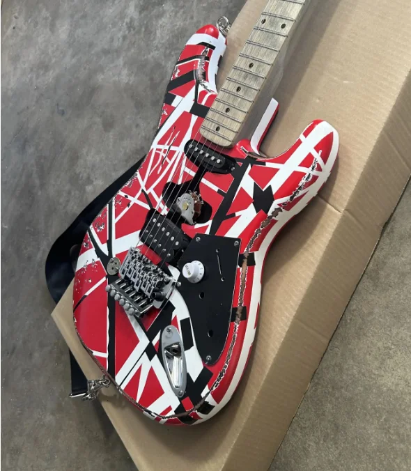 stock Eddie V  H Heavy Relic Guitar/Red Body/Decorated With Black And White Stripes/