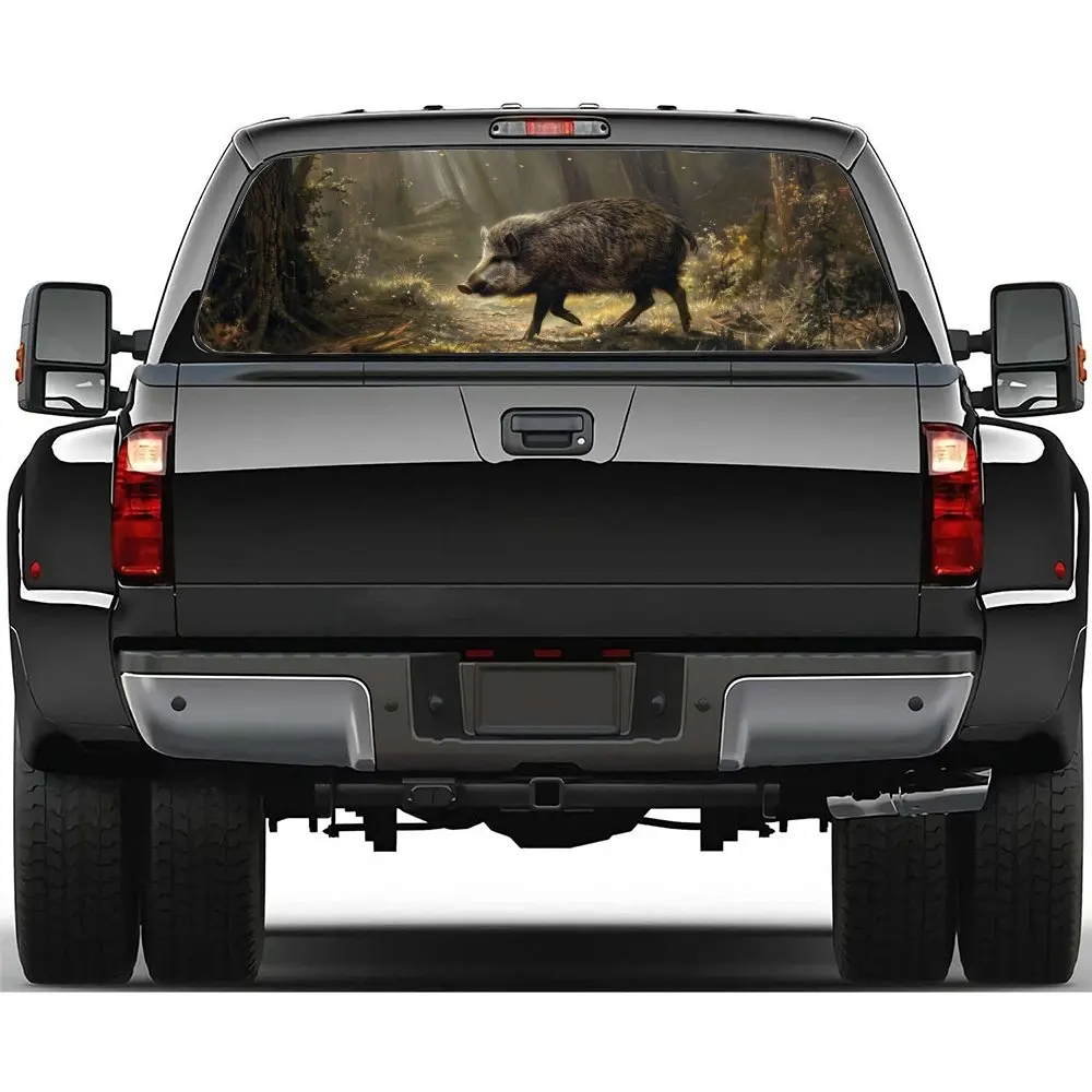 Primitive Tribes Wild Boars Car Rear Windshield Sticker Truck Window See Through Perforated Back Window Vinyl Decal Decor Gift