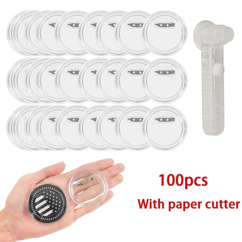 100pcs Transparent Acrylic Plastic Badge Button With Paper Cutter Blanks For Badges DIY Clothing Sewing Photo Picture Clothing