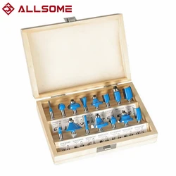 ALLSOME 15 Pz 6.35mm Gambo Fresa Macchina Set Punte del Router Per La Lavorazione Del Legno Incisione Fresatura Taglio Falegname Strumenti FAI DA TE