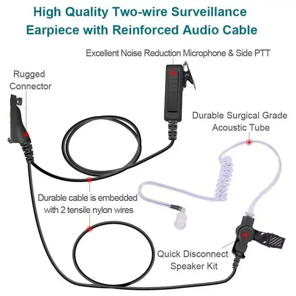 Earpiece Acoustic Tube Radio Ear Piece Two Way Headset with Mic for Motorola APX6000 APX4000 APX7000
