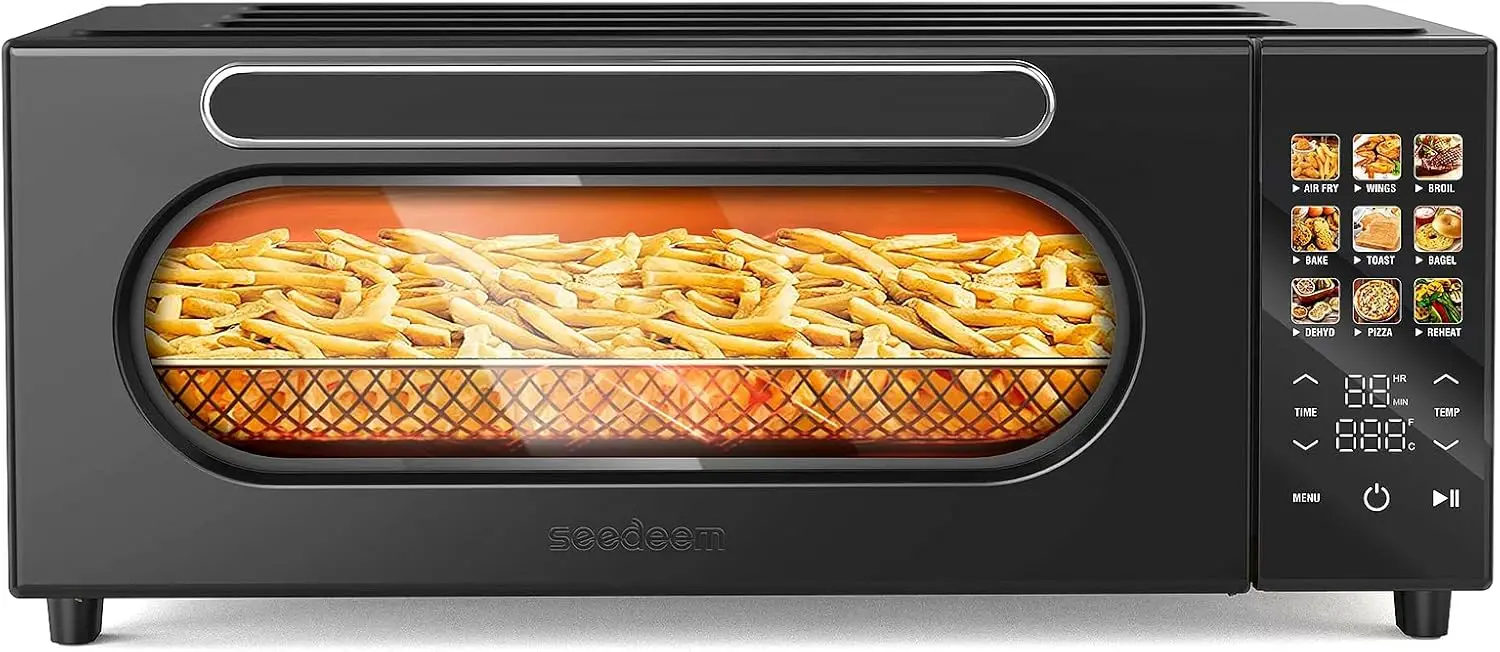 فرن محمصة حرارية 10 في 1، 15 لتر، 1800 وات، شاشة LCD تعمل باللمس، مقلاة هوائية، مجفف، 4 ملحقات، أسود #1