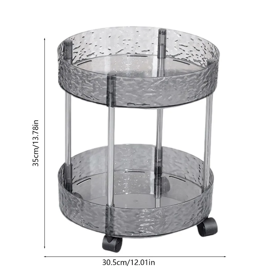 رمادي طبقة مزدوجة مستديرة المطبخ الحمام غرفة المعيشة الجرف الطابق تخزين الرف متعدد الطبقات خزانة شفافة عربة متحركة