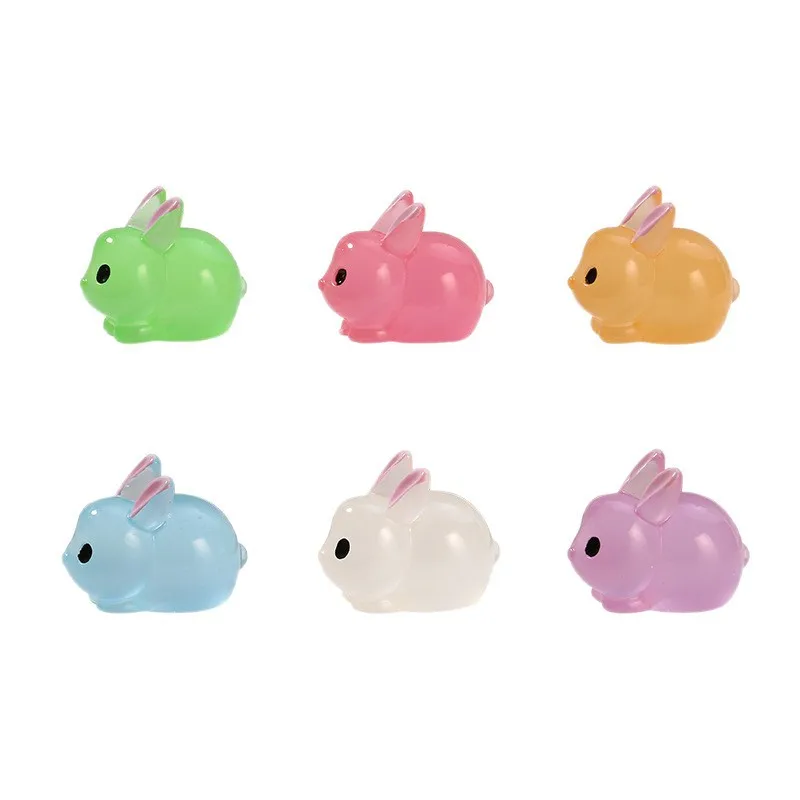6pcs Night Light Resin Simulation Rabbit Resin DIY Jewelry Accessories Doll Creative 3D Micro Landscape Ornament