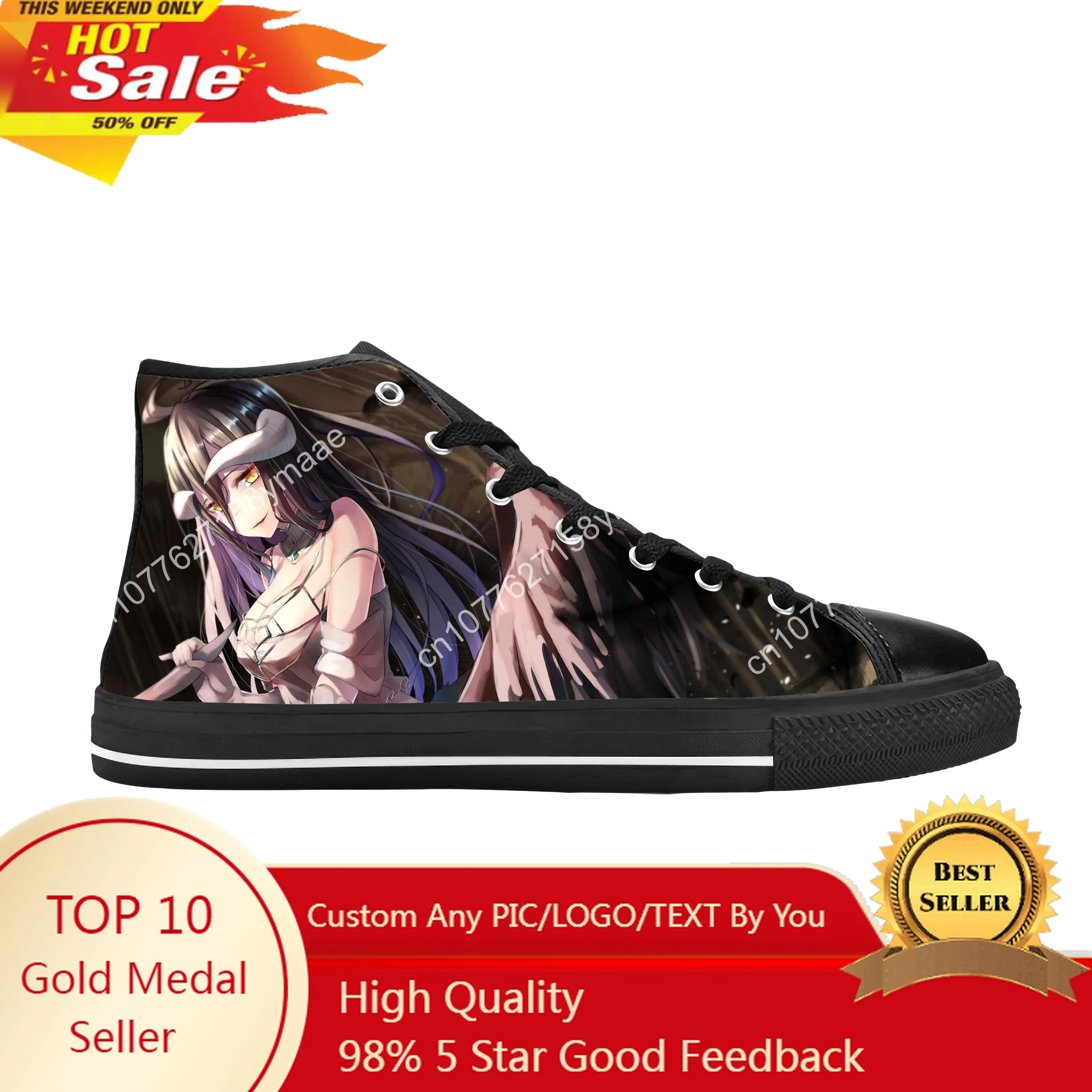 Japanese Anime Manga Cartoon Albedo Overlord Cute Casual Cloth Shoes High Top Comfortable Breathable 3D Print Men Women Sneakers