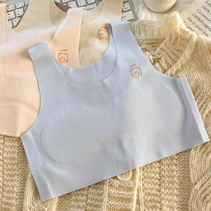 3pcs Children's Bras Teenagers Comfortable Breathable Simple Training Bra Vest Soft Elastic Skin Friendly Lingerie For Girls image 4