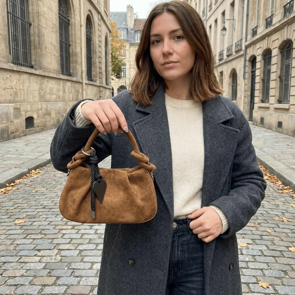 

Solid Color Suede Shoulder Bag Adjustable Strap Short Handle PU Leather Handbag Korean Style Stylish Crossbody Bag For Women