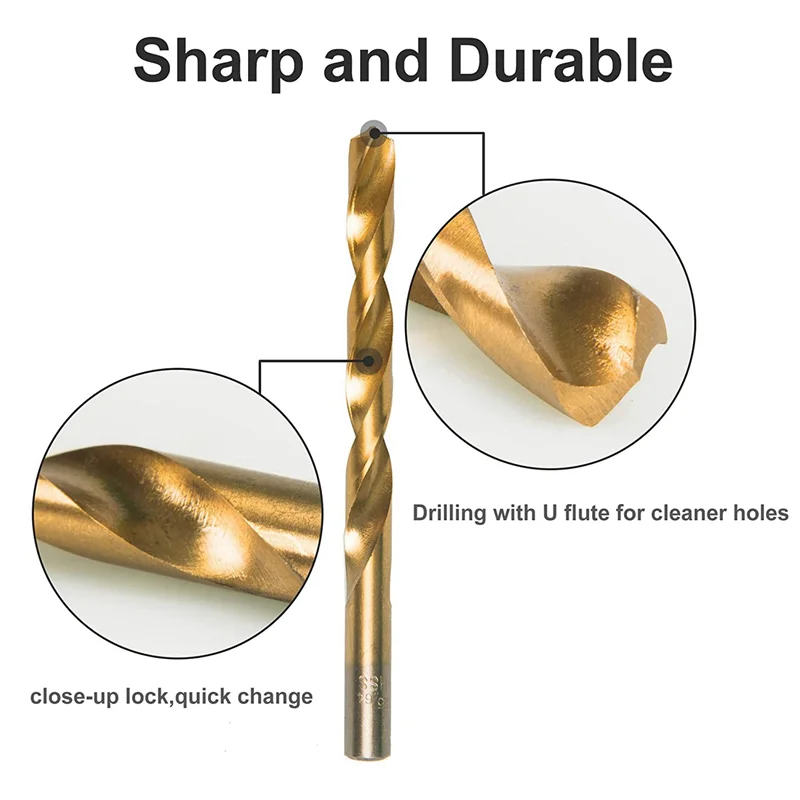 Y50A-Juego de brocas de metal de titanio para acero, madera, plástico, cobre, aluminio con estuche de almacenamiento, 1/16 pulgadas-3/8 pulgadas, 198 piezas