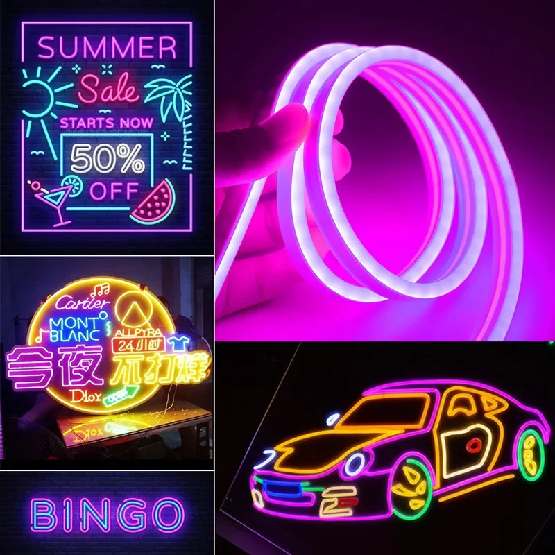 Neon Lights 1-5M Neon LED Strip Flexible LED Car Lamp Sewing Tube 12V Edge Strip Waterproof Rope Tube Silicone DC 12V Line Light