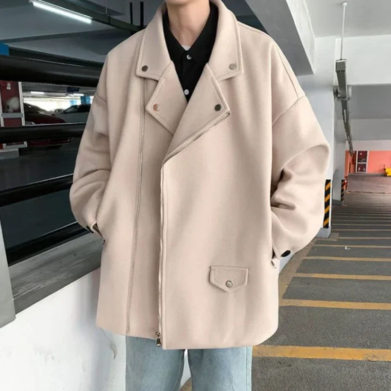 Fashion British Style Woolen Overcoat Windbreaker Couple Handsome Casual Loose High Street Jackets Men Tops Male Clothes