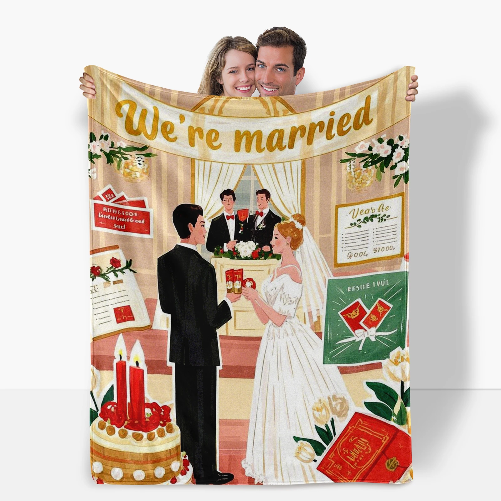 로맨틱 만화 신혼 부부 담요 쾌활한 결혼식 시즌에 커플을 위한 멋진 선물