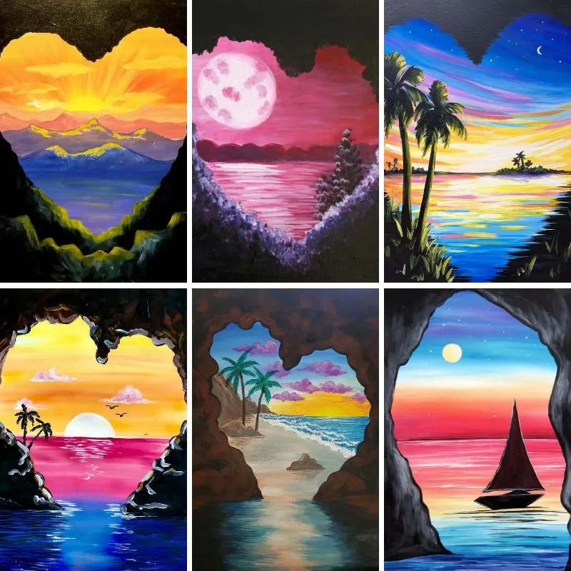 Painting Diamond Love Cave Landscape, Sunset Beach  Diamant Painting By Number Kits,Gifts Diamond Painting Abstrakt, Gifts Hobby