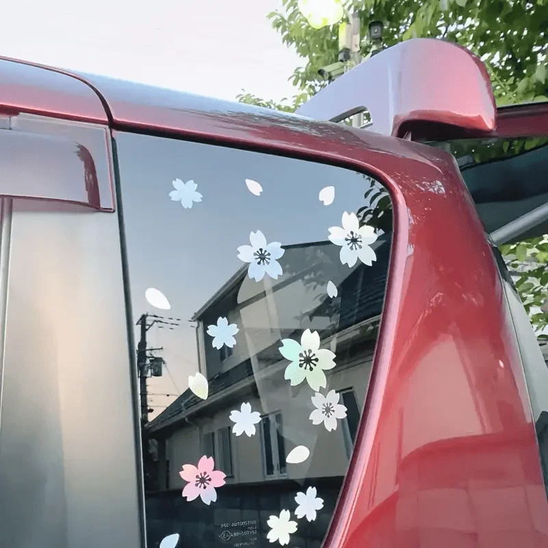 Juego de 27 pegatinas para coche con diseño de flor de cerezo, calcomanías coloridas de flor de cerezo, accesorios de vinilo impermeables para modificación del parabrisas