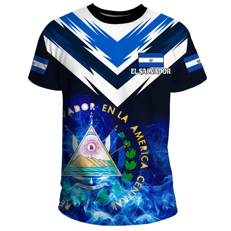 El Salvador Flaggenkarte 3D-Druck T-Shirt für Herren Kleidung Mode Herren T-Shirt Nationales Emblem T-Shirt Unabhängigkeitstag Tee Damen Top – Detail 12