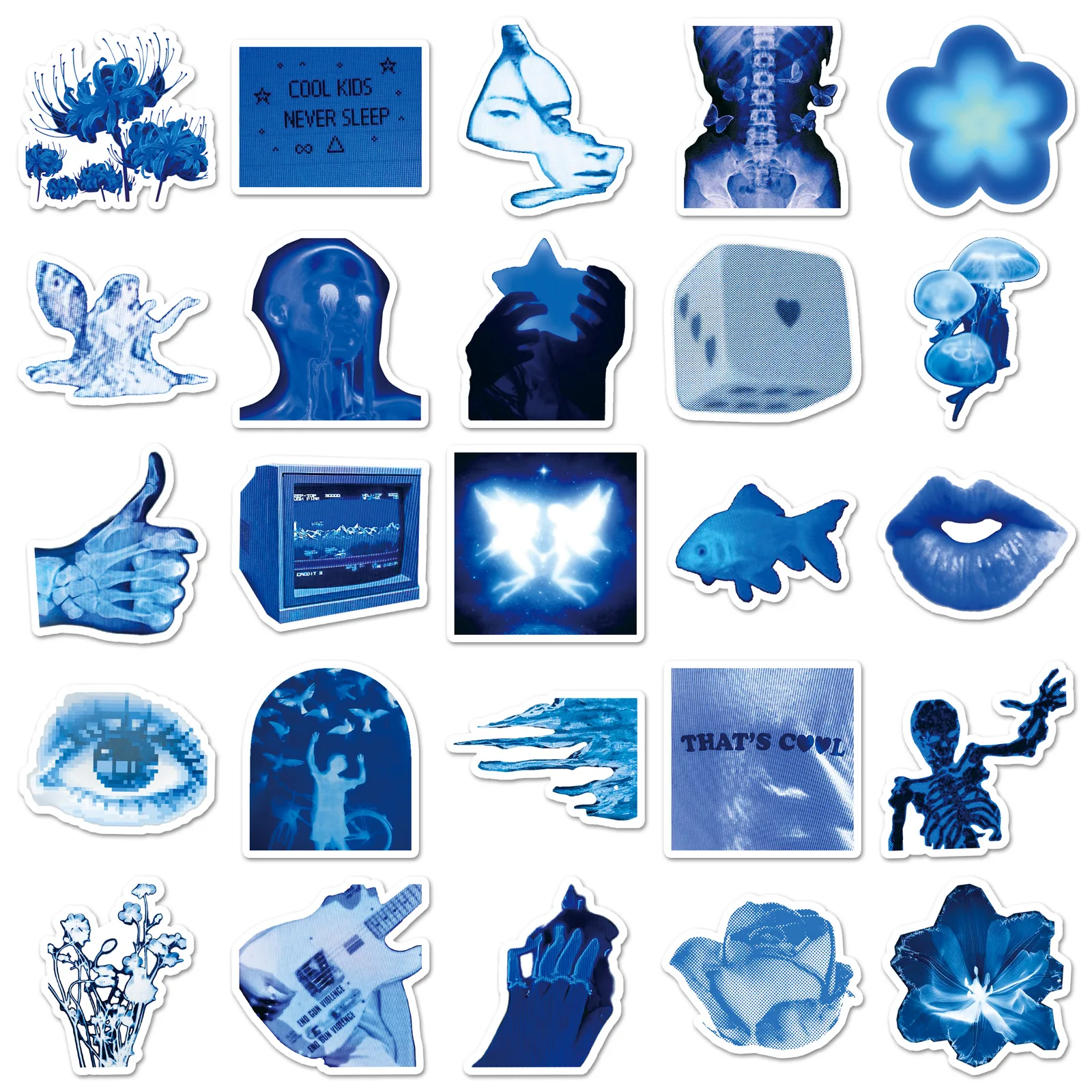 50 STKS lage pixel blauwe doodle persoonlijkheid knappe decoratieve grootboek computer mobiele telefoon case waterdichte sticker ids Speelgoed