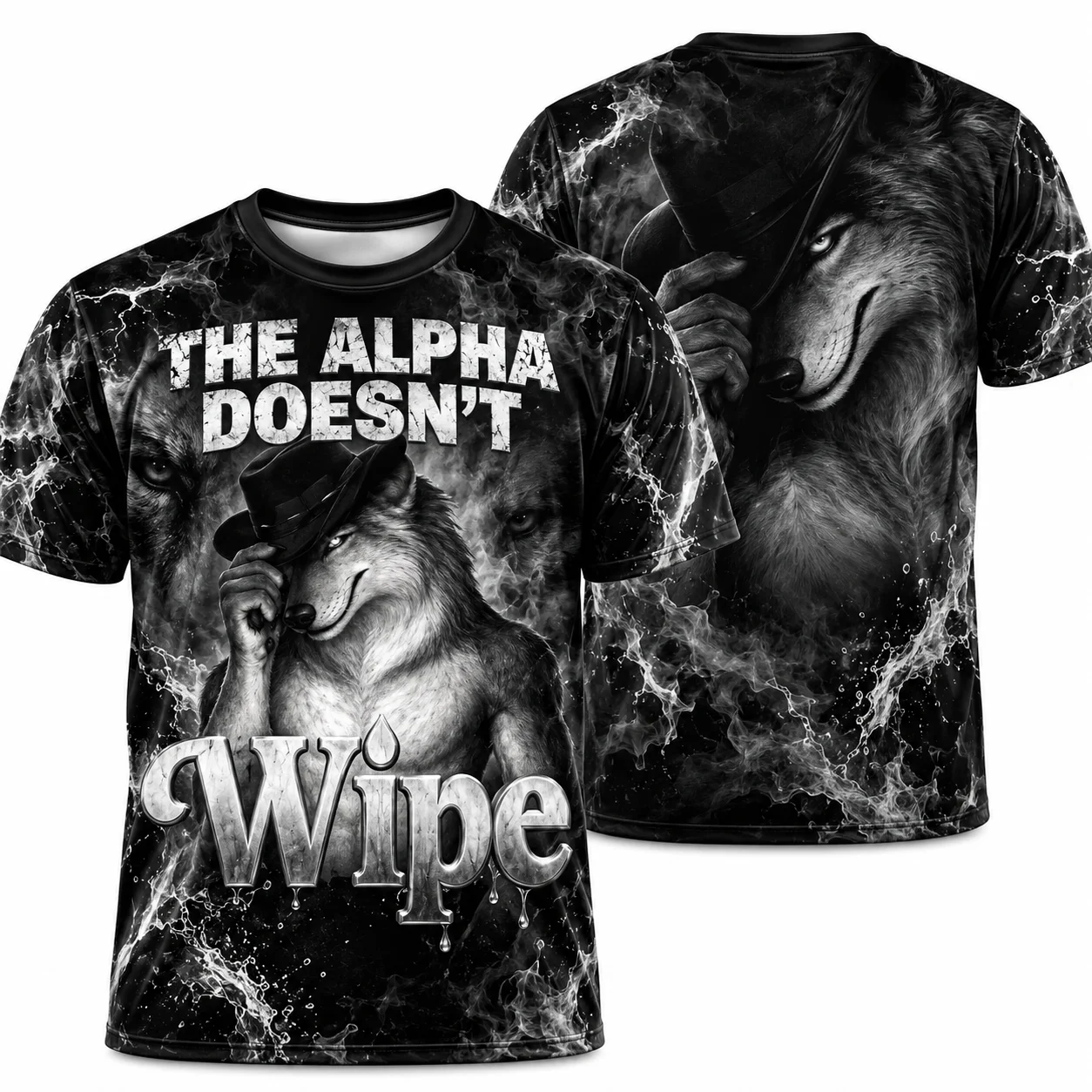 The Alpha Doesn't Wipe Funny Wolf Joke Brainrot Silly Meme T-Shirt Y2k Funny Inappropriate Brainrot Absurd Sarcastic Joke Tees