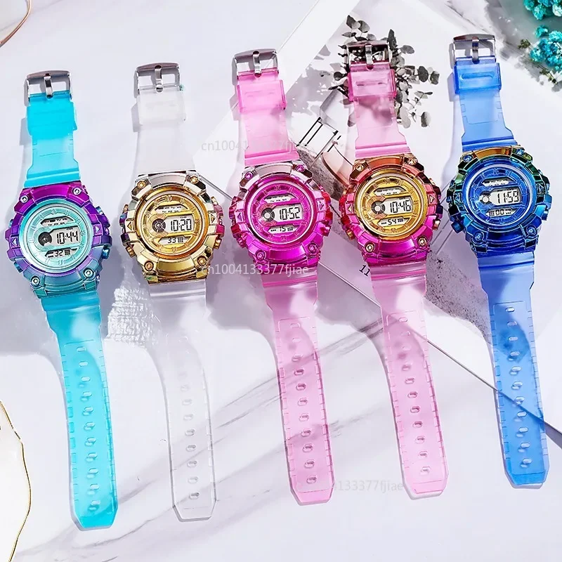 Reloj deportivo Digital para mujer, pulsera electrónica con degradado colorido, informal y luminoso, regalo para niña y niño