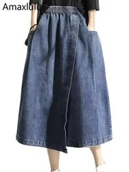 Amax luluE 2024 Spring New Streetwear Womens Fashion Vintage Loose Denim Skirts Females Luxury Classic Leisure Harajuku Clothing