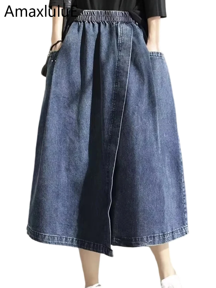 Amax LuluE 2024 Spring New Streetwear Womens Fashion Vintage Loose Denim Skirts Females Luxury Classic Leisure Harajuku Clothing