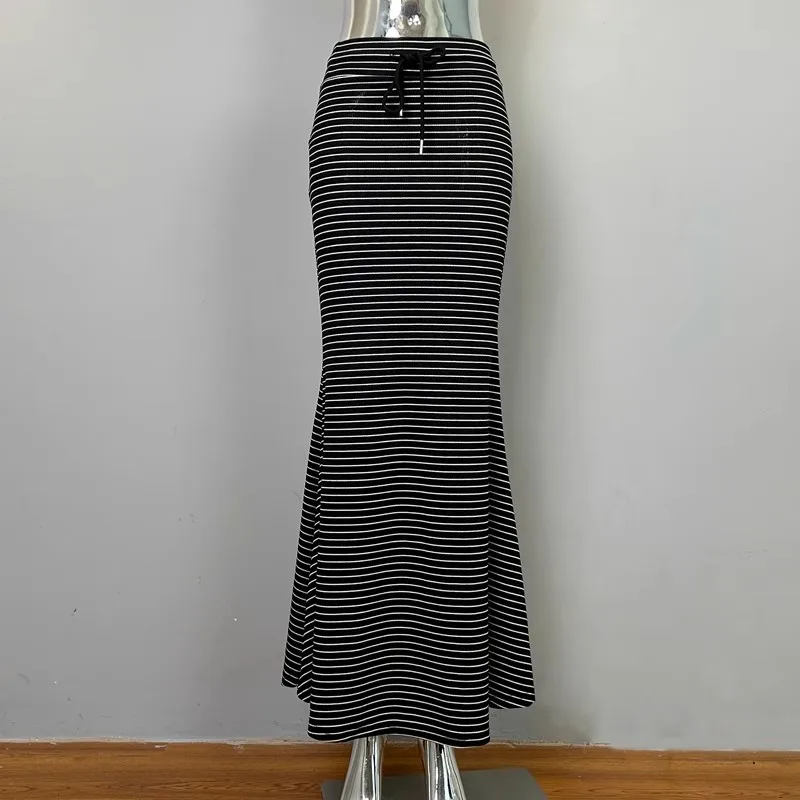 Czarne paski długie spódnice damskie spódnica Maxi letnia seksowna damska wysoka talia Bodycon spódnice trąbkowe damskie Mujer Faldas