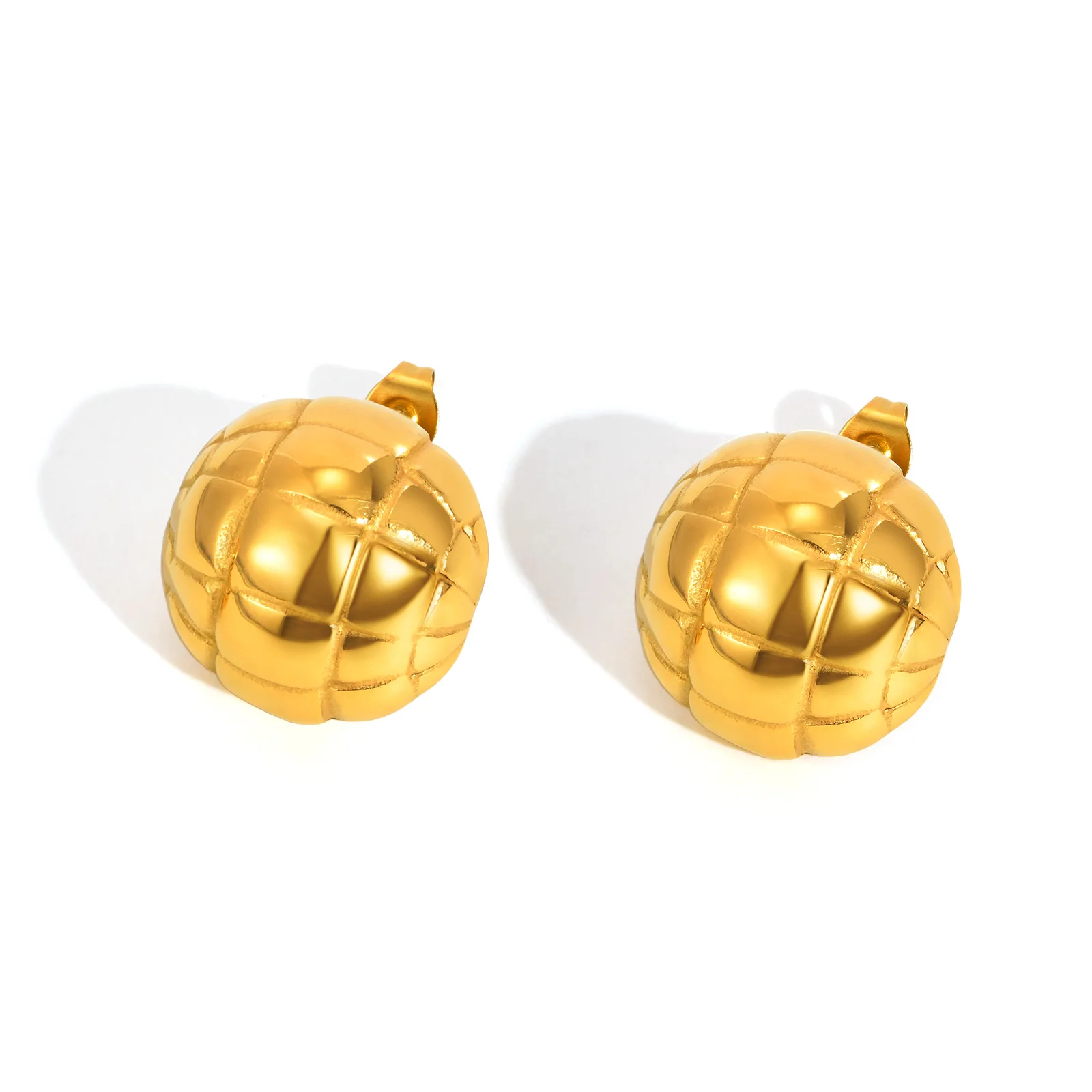 Glossy Hemisphere Braided Stud Earrings,Women's Stainless Steel Ball Earrings Gold Color,Fashion Jewelry Gift