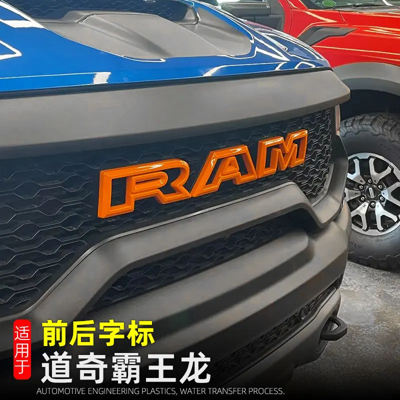 

Для Dodge Ram 2022-23 ABS передняя и задняя эмблема на руле, черный узор из углеродного волокна, модифицированная нашивка, декоративная рамка
