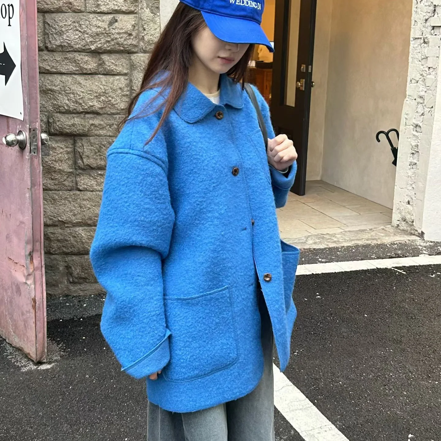 Abrigo de lana para mujer, corte holgado, informal, con cuello vuelto, patrón circular, otoño e invierno, nuevo abrigo versátil para ir al trabajo