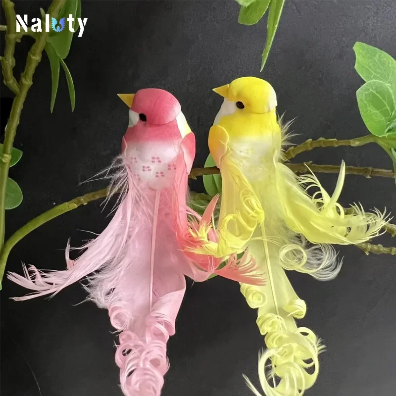 14cm Handmade Simulation canary bird Creative Feather Lawn Figurine Ornament Animal Bird Garden Prop home room decoration