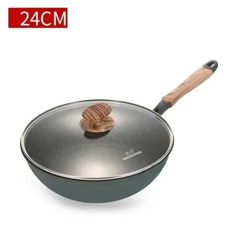 Sartén antiadherente Wok de piedra médica de 24-28 CM, sartén para cocinar en el hogar, sartén para carne de fondo plano, Cocina de Inducción, estufa de Gas General