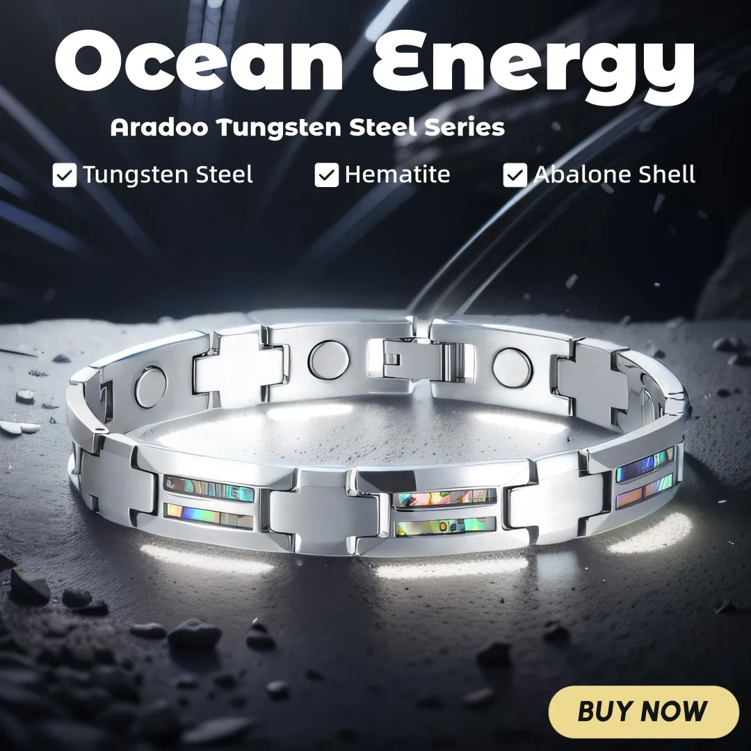 ARADOO Tungsten Steel Bracelet Pure Tungsten Inlaid Abalone Shell Hematite Men‘s Link Bracelets