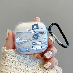For Airpods Pro/Pro2 Case Road Sign Pattern TPU Soft Clear With Keychain Earphone Case For Airpods 3/4 Earphone Protective Cover