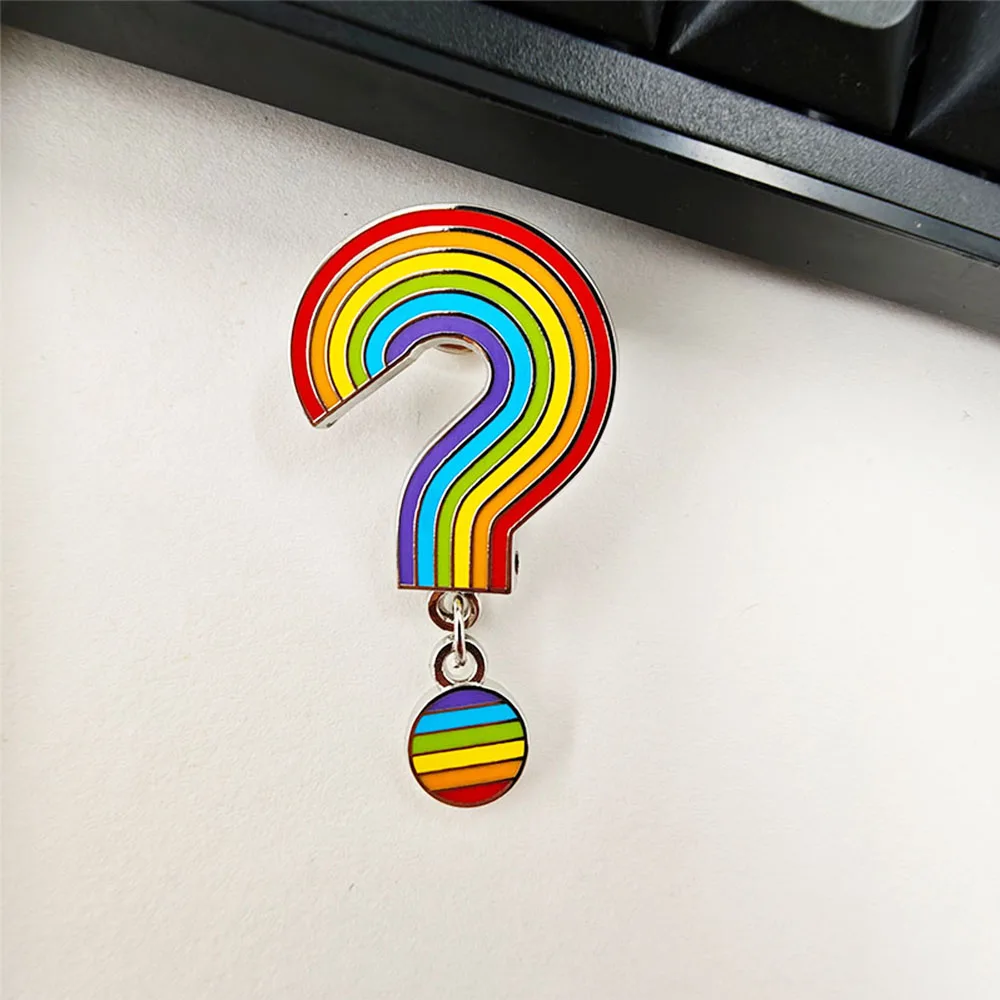 LGBTQ Rainbow Question Mark Enamel Pin Dangle Pride Brooch Questioning Gender Sexuality Metal Badge Clothes Lapel Pin Bag Gift