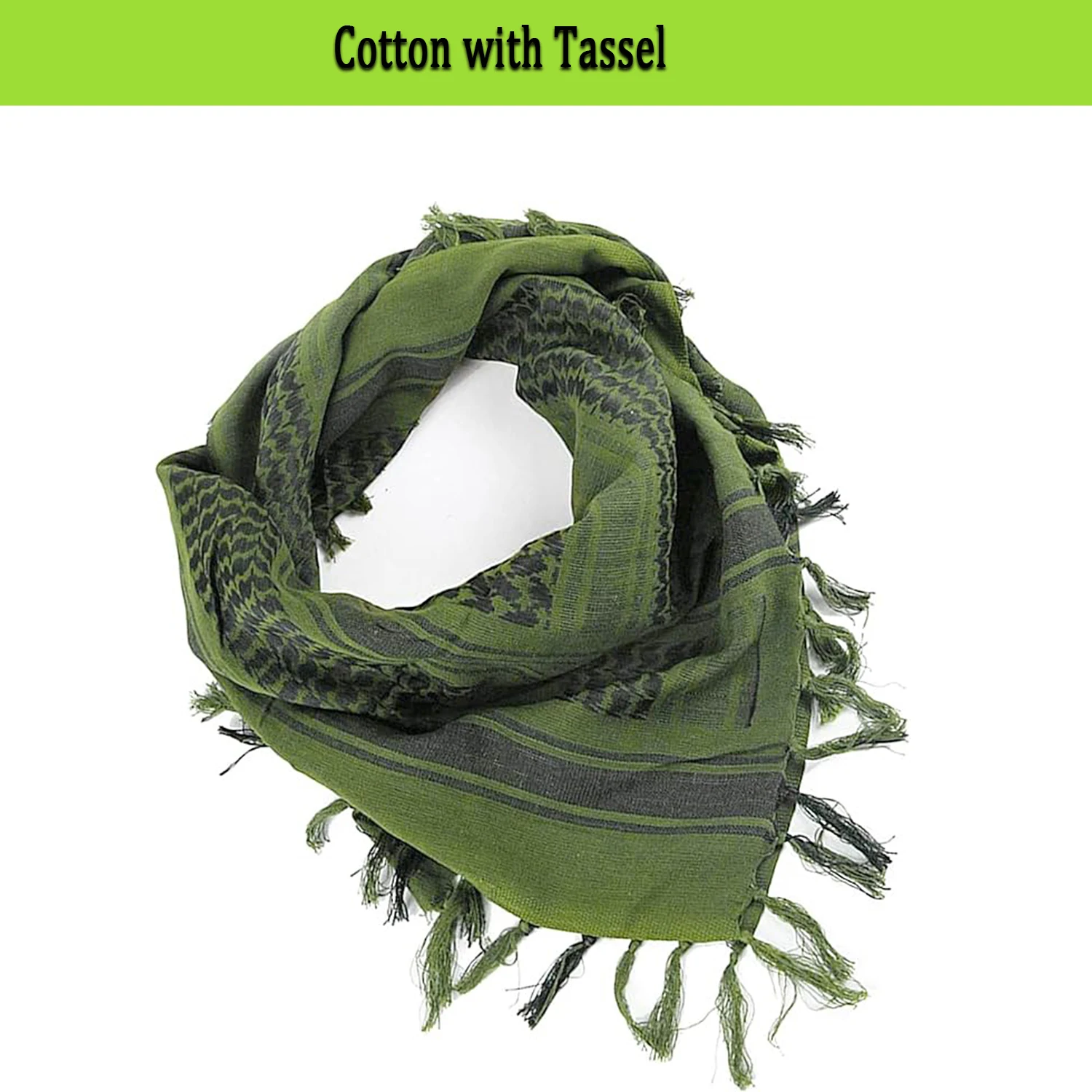 Outdoor Cotton Hiking Scarf with Tassel for Men and Women, Tactical Desert Scarf, Neck and Head Wrap, Survival Bandana