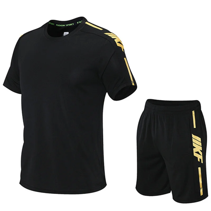 Summer Men\'s T-shirt and Shorts Sports Two-piece Running and Fitness Short Sleeve Set Comfortable and Breathable Casual Clothing