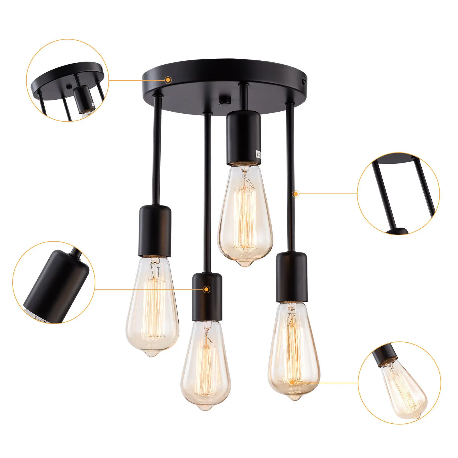 Ceiling Light With Screw Set Rustic Ceiling Lamp Black Metal Industrial Retro Pendant Light For Various Occasions