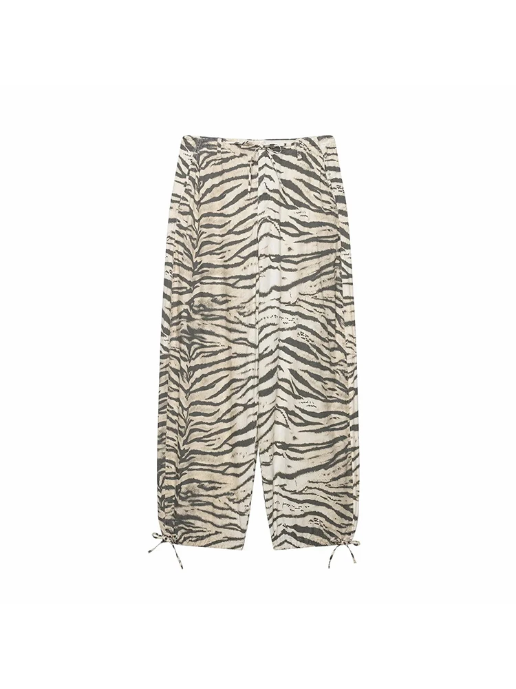 Image of Damen Chic Casual Animal-Print Hosen für Frauen Hochgeschnittene Weite Hosen Damen 2026 Frühling Sommer Mode Gebundene Hose Trendy