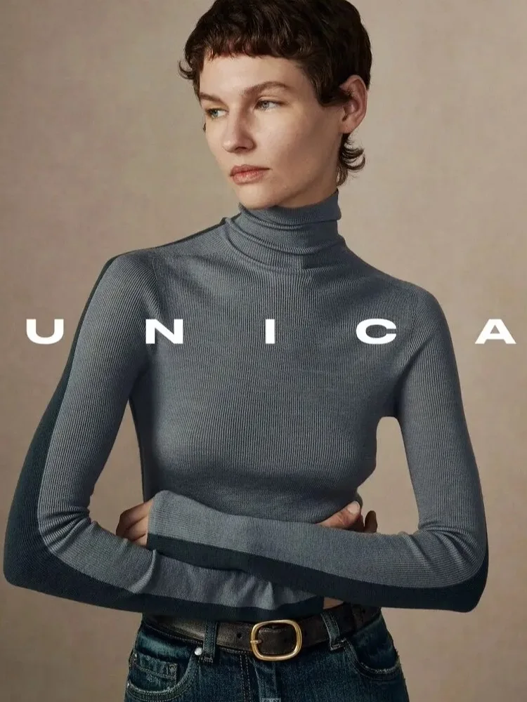 

Женский пуловер, базовый свитер внутри, осень-зима, свитер из мериносовой шерсти спереди и сзади, двусторонняя одежда, универсальная одежда с высоким воротом