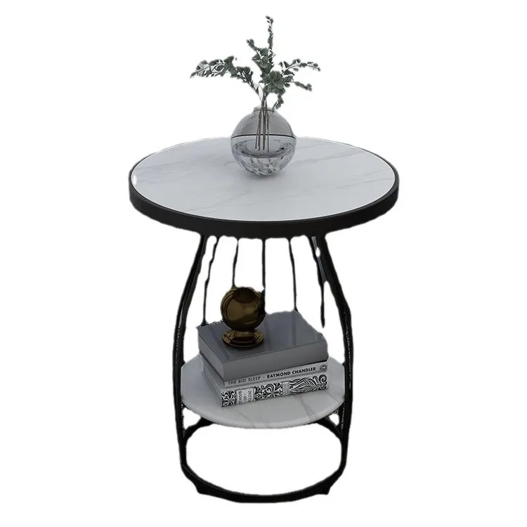 ##Modern Light Luxury Marble Side Table, Double-Layer Round Corner Table, Nordic Creative Small Coffee Table