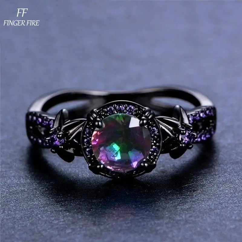 Fashion Black Bright Colorful Diamond Rings For Women Wedding Anniversary Beach Party Gift Jewelry