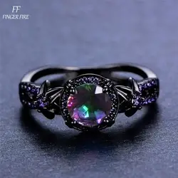 Fashion Black Bright Colorful Diamond Rings For Women Wedding Anniversary Beach Party Gift Jewelry