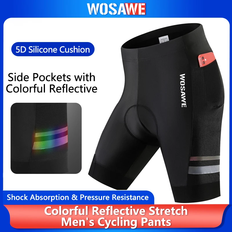 

WOSAWEMen's Cycling Shorts MTB Bicycle Road Bike Shorts with 3D Gel Padding Reflective Back Zip Bocket