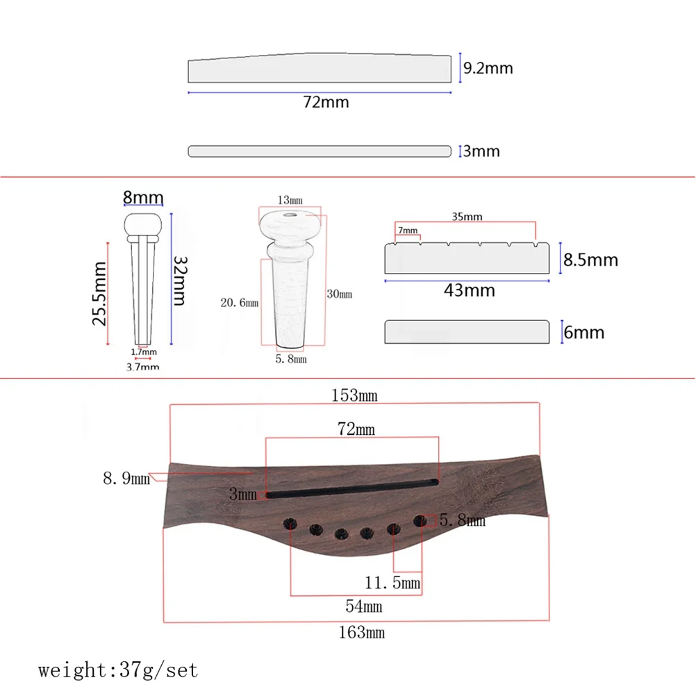 

Guitar Bridge Saddle Nut Set 6-String Acoustic Guitar Natural Bridge Plastic Nut Zinc Alloy Shaft Replacement Repair Accessories
