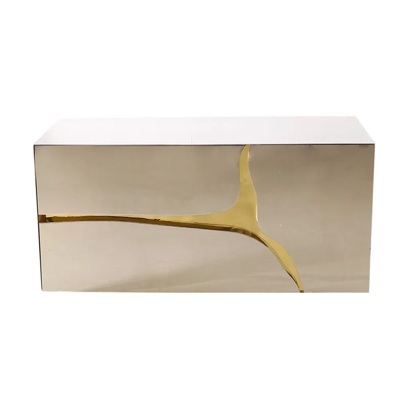 

Modern simple stainless steel side cabinet designer villa personalized creative solid wood tempered glass bedside table