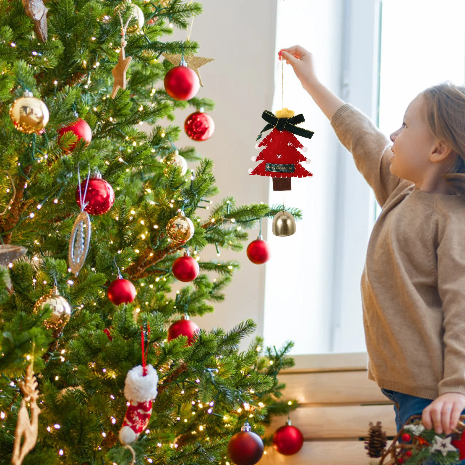 

Handmade Christmas Tree Ornament Soft Comfortable Bell Design Festive Hanging Decoration for Xmas Tree Car Home Party