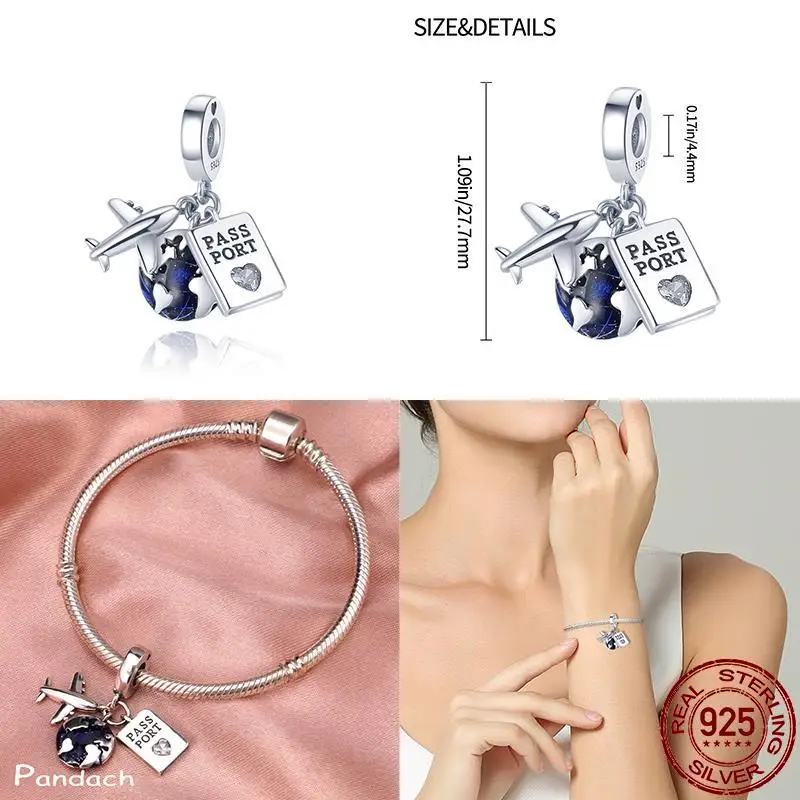 100% S925 srebrne amulety podróży samolot pasuje do oryginalnego bransoletka Pandora DIY koraliki dla kobiet urodziny biżuteria prezent