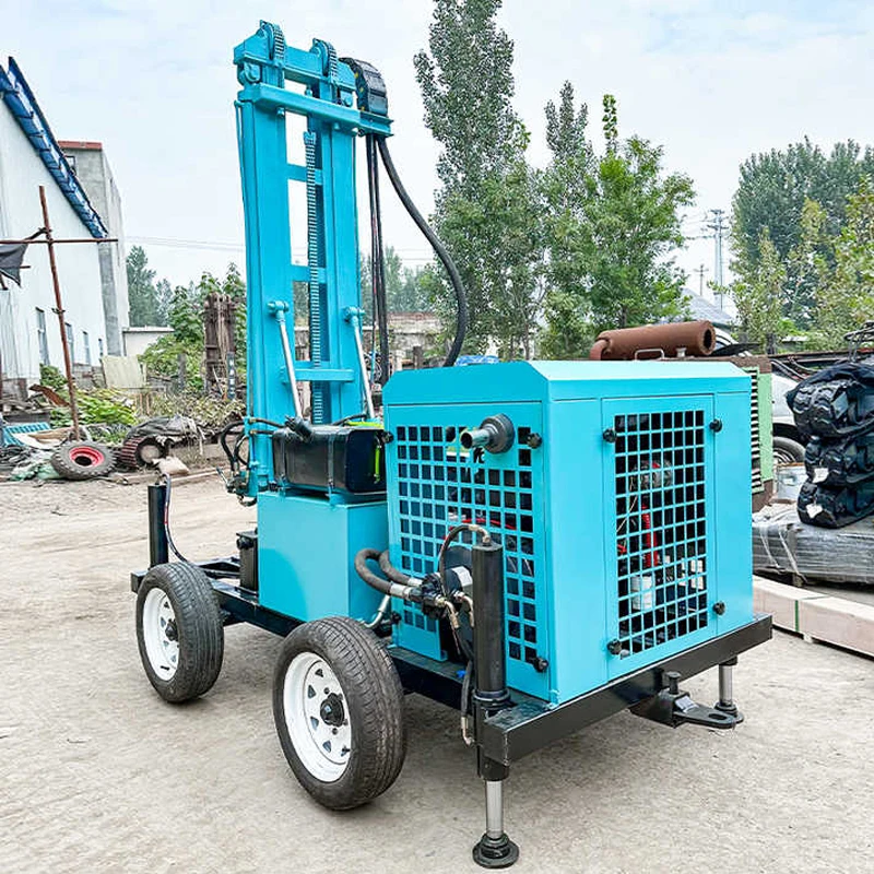 محرك الديزل المحمول آلة حفر آبار المياه الهوائية الدوارة مع عجلة