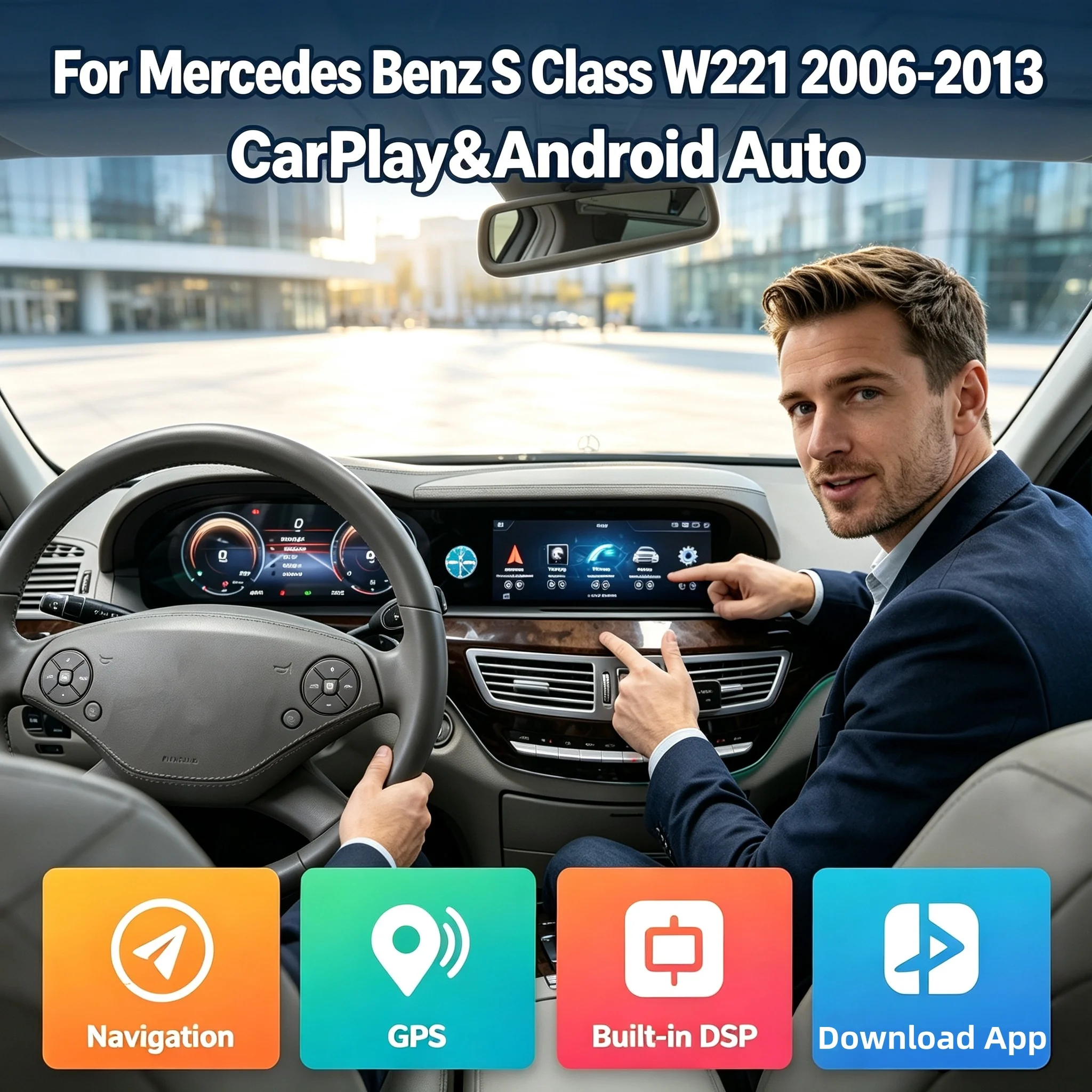 Wireless Carplay For Mercedes Benz S Class W221 S250 2006 - 2013Android Auto Video Player GPS Car Radio Integrated LCD Dual Scre